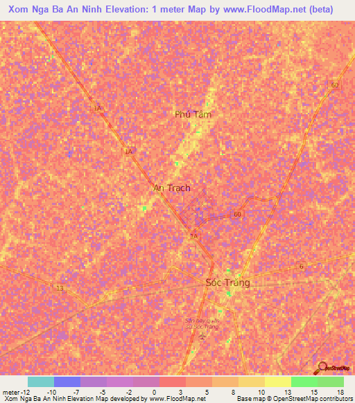 Xom Nga Ba An Ninh,Vietnam Elevation Map