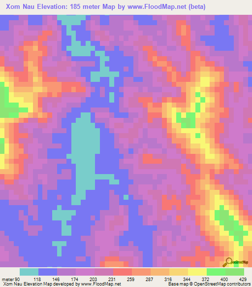 Xom Nau,Vietnam Elevation Map