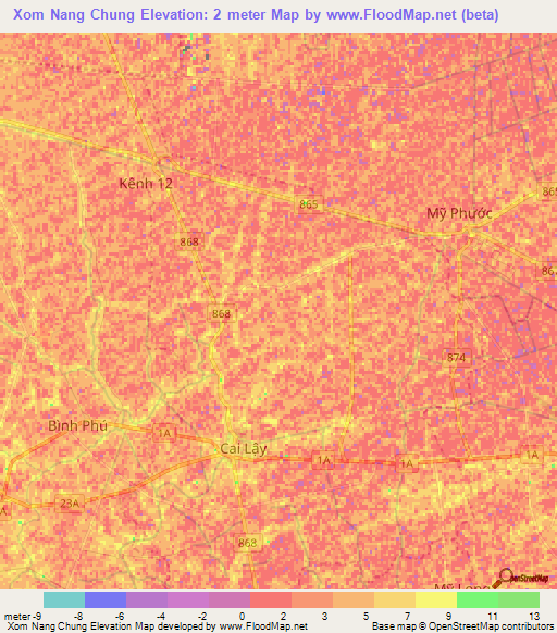 Xom Nang Chung,Vietnam Elevation Map