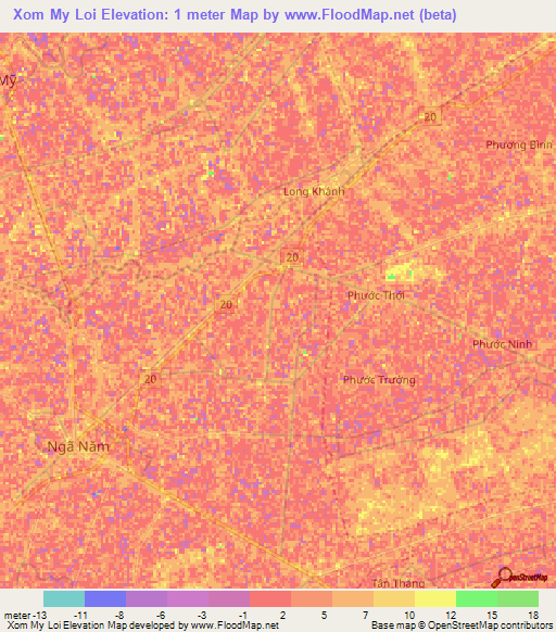 Xom My Loi,Vietnam Elevation Map