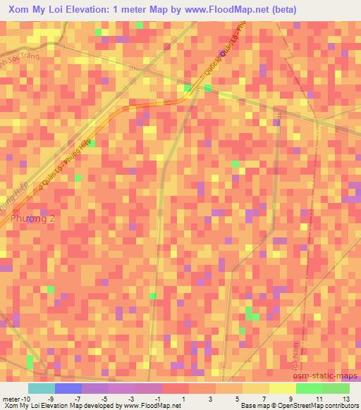 Xom My Loi,Vietnam Elevation Map