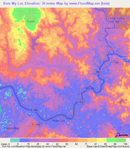 Xom My Loc,Vietnam Elevation Map