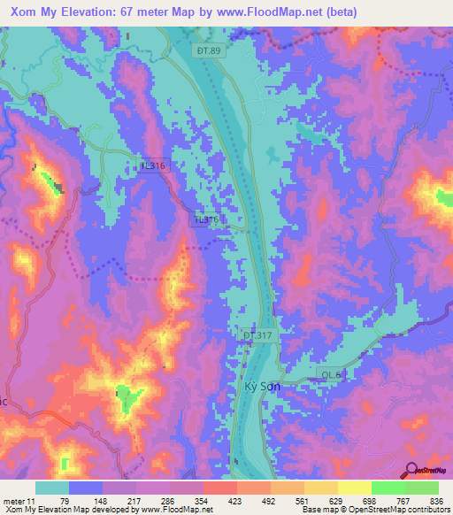 Xom My,Vietnam Elevation Map