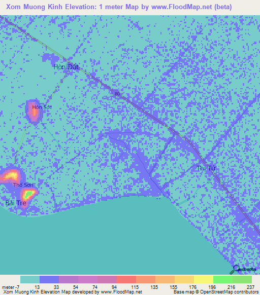 Xom Muong Kinh,Vietnam Elevation Map