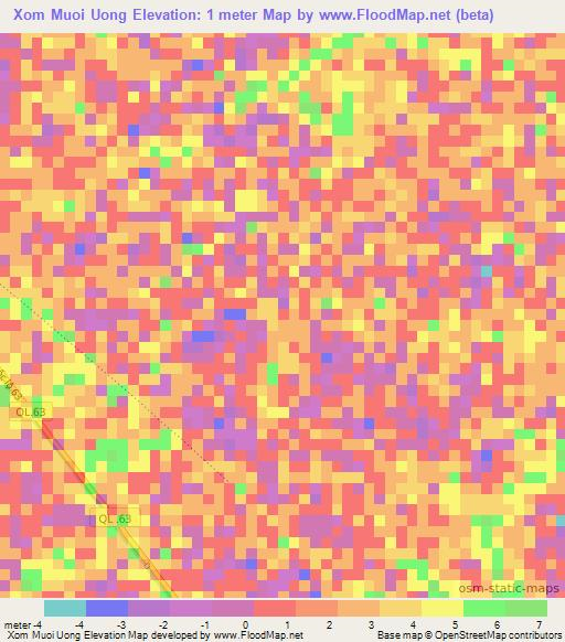 Xom Muoi Uong,Vietnam Elevation Map