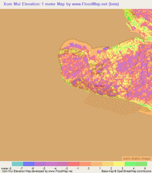 Xom Mui,Vietnam Elevation Map