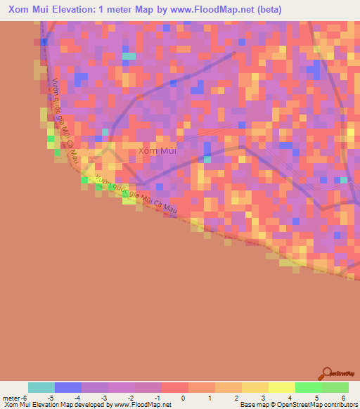 Xom Mui,Vietnam Elevation Map