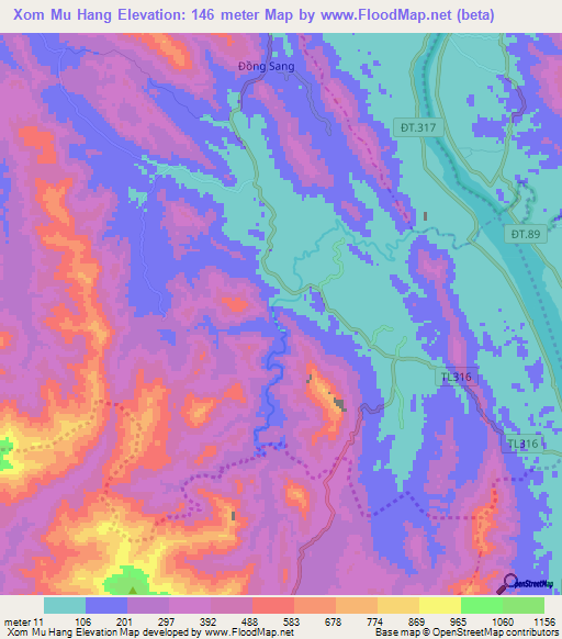 Xom Mu Hang,Vietnam Elevation Map