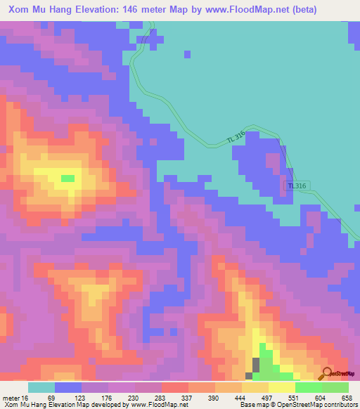 Xom Mu Hang,Vietnam Elevation Map