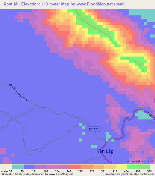 Xom Mu,Vietnam Elevation Map