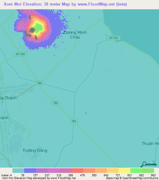 Xom Moi,Vietnam Elevation Map