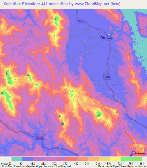 Xom Moc,Vietnam Elevation Map