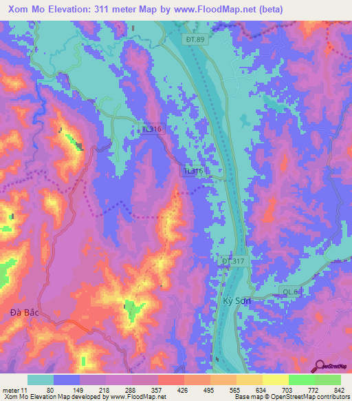 Xom Mo,Vietnam Elevation Map