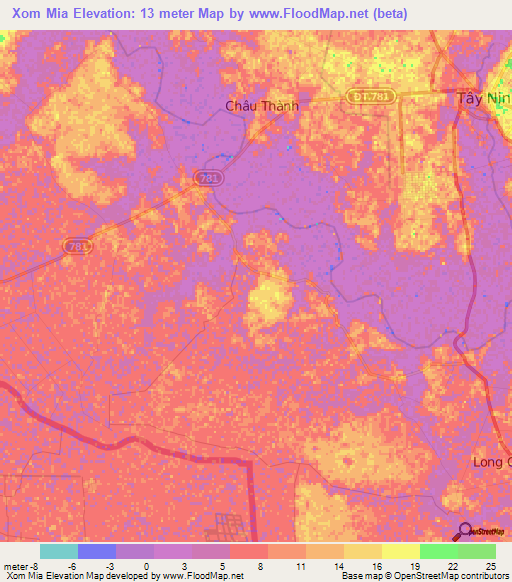 Xom Mia,Vietnam Elevation Map