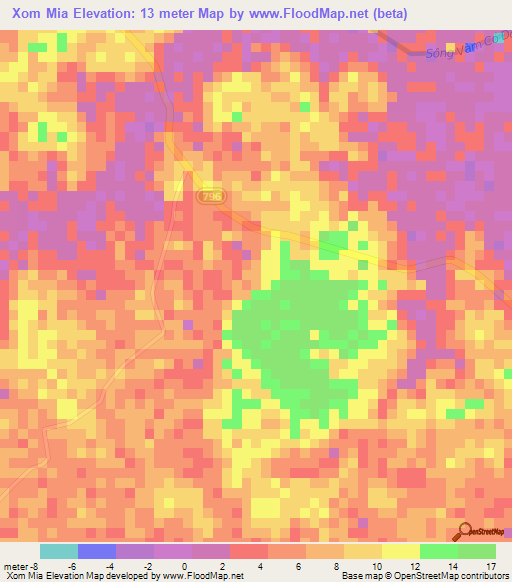 Xom Mia,Vietnam Elevation Map