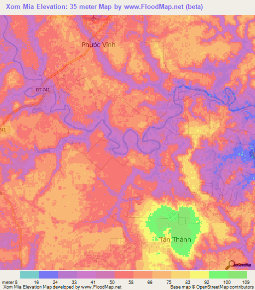 Xom Mia,Vietnam Elevation Map