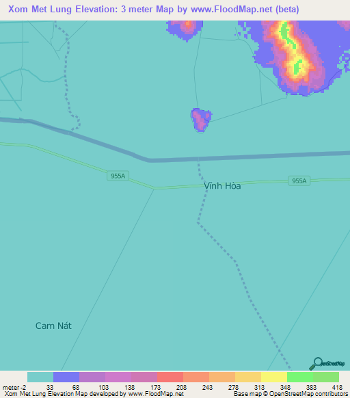 Xom Met Lung,Vietnam Elevation Map