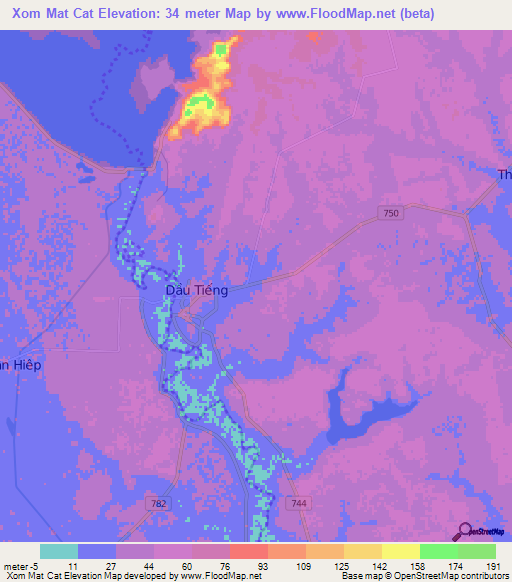 Xom Mat Cat,Vietnam Elevation Map