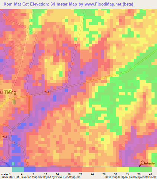 Xom Mat Cat,Vietnam Elevation Map