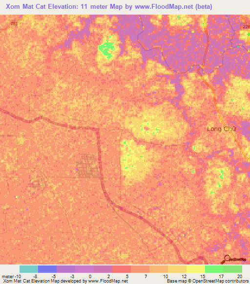 Xom Mat Cat,Vietnam Elevation Map