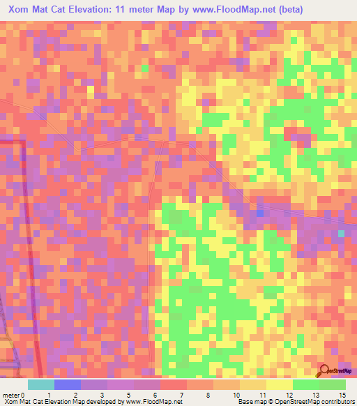 Xom Mat Cat,Vietnam Elevation Map