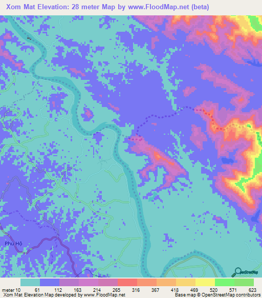 Xom Mat,Vietnam Elevation Map