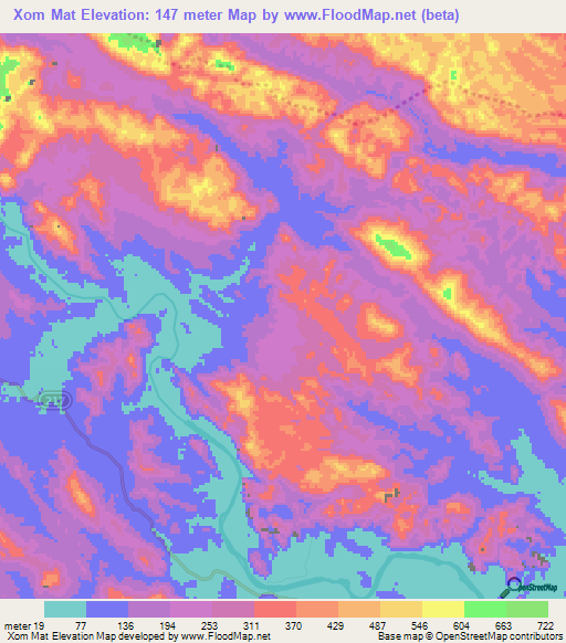 Xom Mat,Vietnam Elevation Map