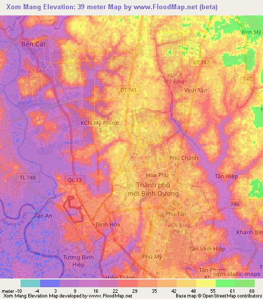 Xom Mang,Vietnam Elevation Map