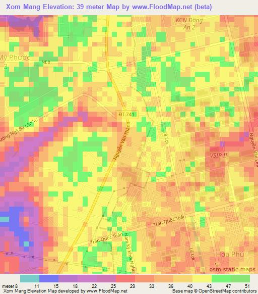 Xom Mang,Vietnam Elevation Map