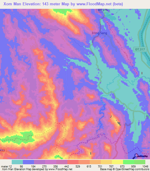 Xom Man,Vietnam Elevation Map