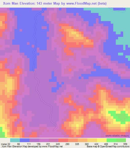 Xom Man,Vietnam Elevation Map