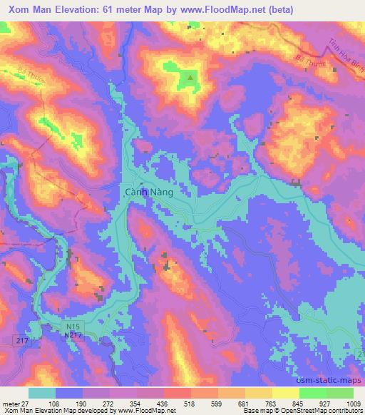 Xom Man,Vietnam Elevation Map