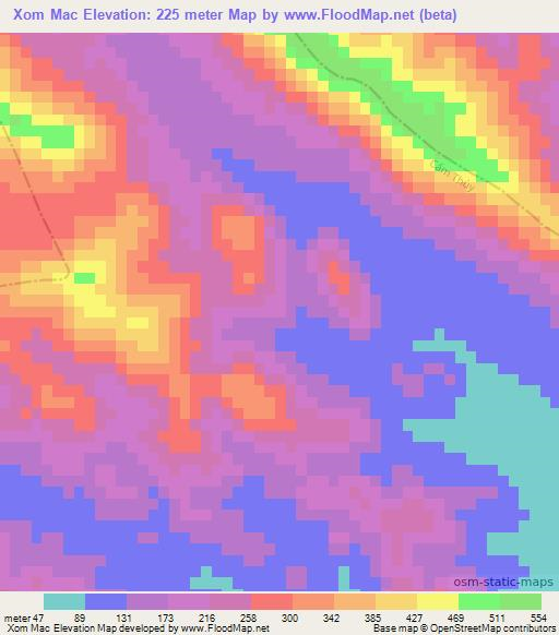 Xom Mac,Vietnam Elevation Map