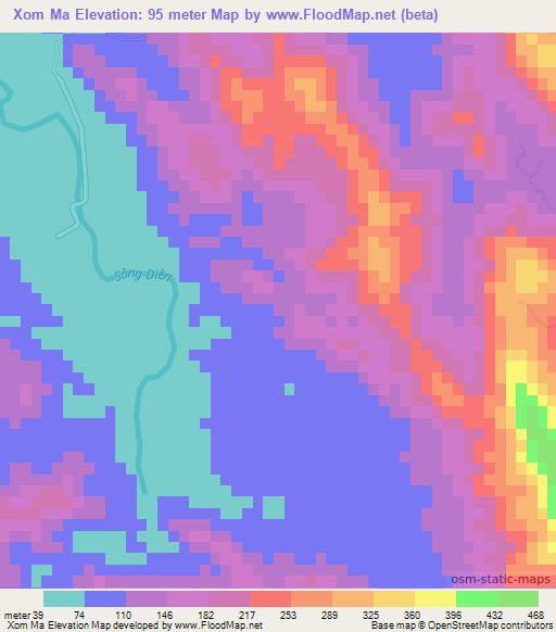 Xom Ma,Vietnam Elevation Map