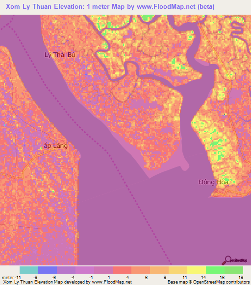 Xom Ly Thuan,Vietnam Elevation Map