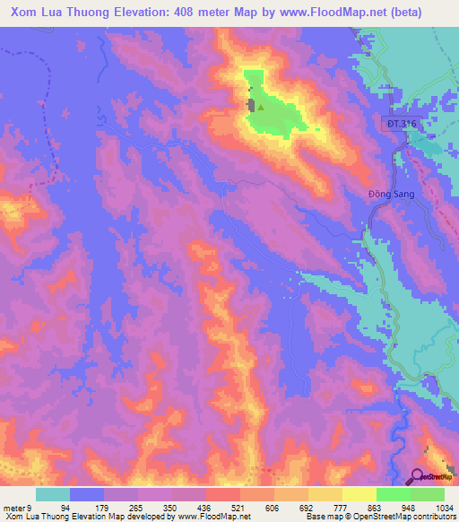 Xom Lua Thuong,Vietnam Elevation Map