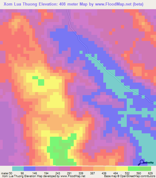 Xom Lua Thuong,Vietnam Elevation Map