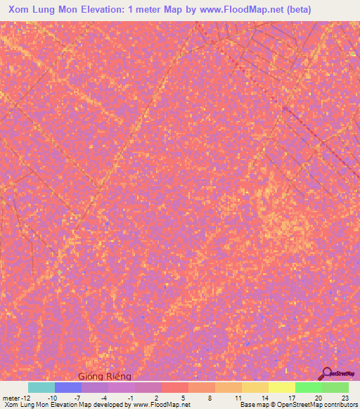 Xom Lung Mon,Vietnam Elevation Map