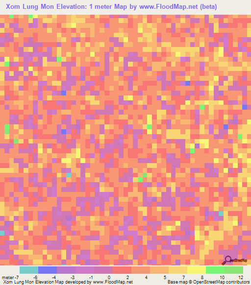 Xom Lung Mon,Vietnam Elevation Map