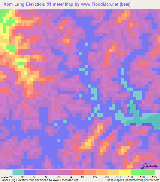 Xom Lung,Vietnam Elevation Map