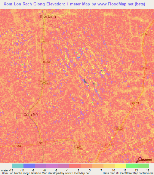 Xom Lon Rach Giong,Vietnam Elevation Map