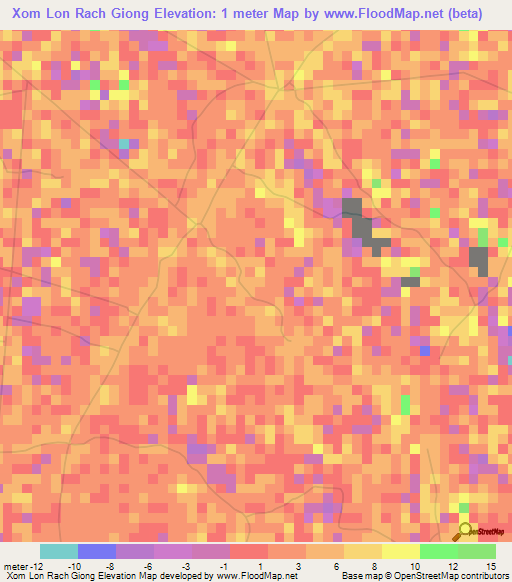 Xom Lon Rach Giong,Vietnam Elevation Map