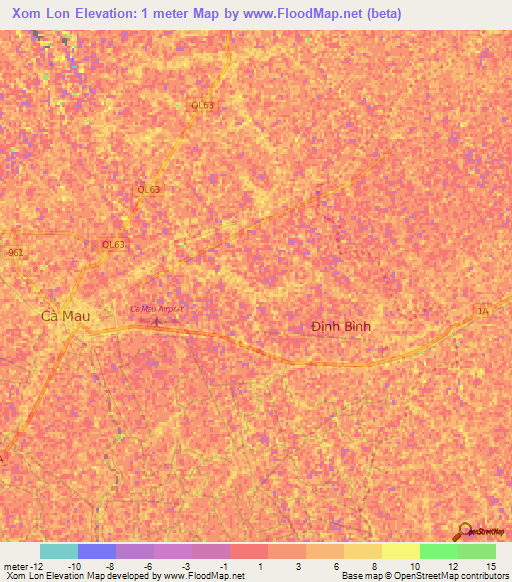 Xom Lon,Vietnam Elevation Map