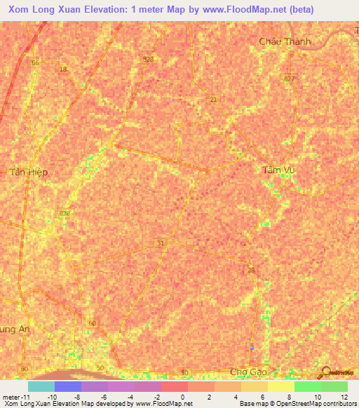 Xom Long Xuan,Vietnam Elevation Map