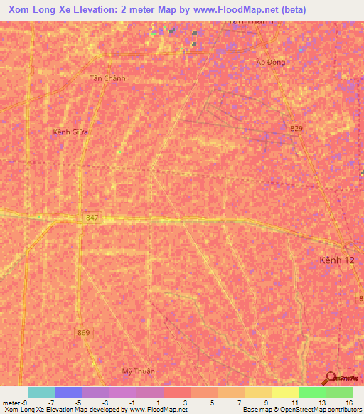 Xom Long Xe,Vietnam Elevation Map