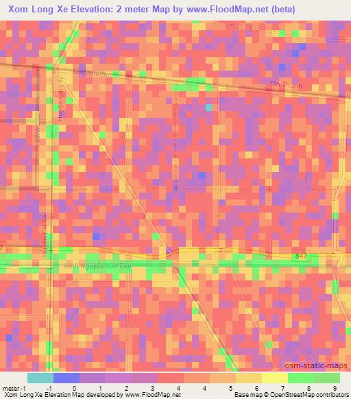 Xom Long Xe,Vietnam Elevation Map