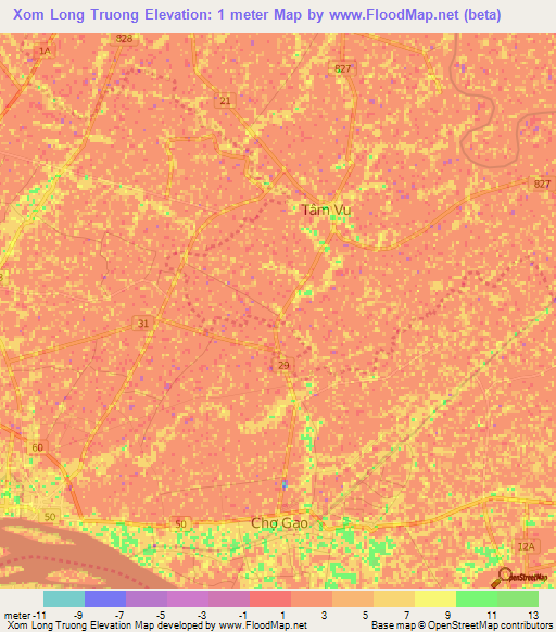 Xom Long Truong,Vietnam Elevation Map