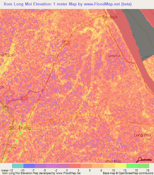 Xom Long Moi,Vietnam Elevation Map