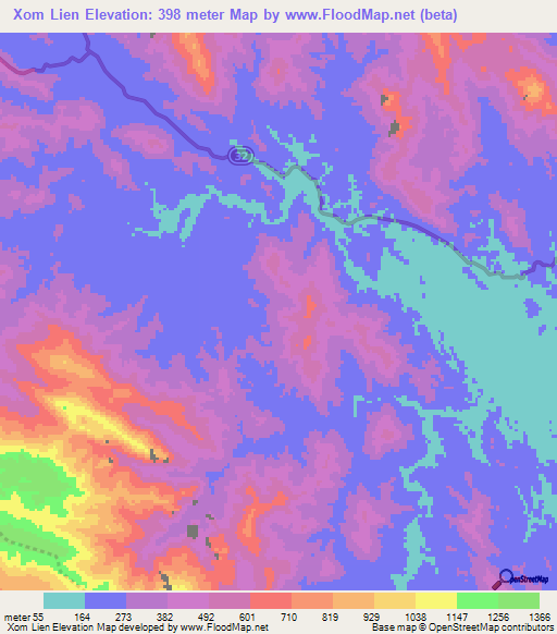 Xom Lien,Vietnam Elevation Map