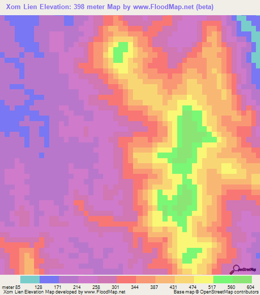 Xom Lien,Vietnam Elevation Map